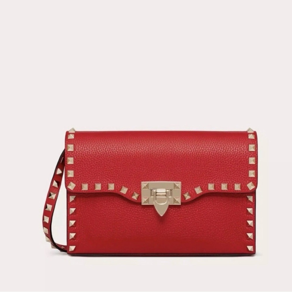Valentino Red Leather Rockstud Crossbody with Gold Hardware